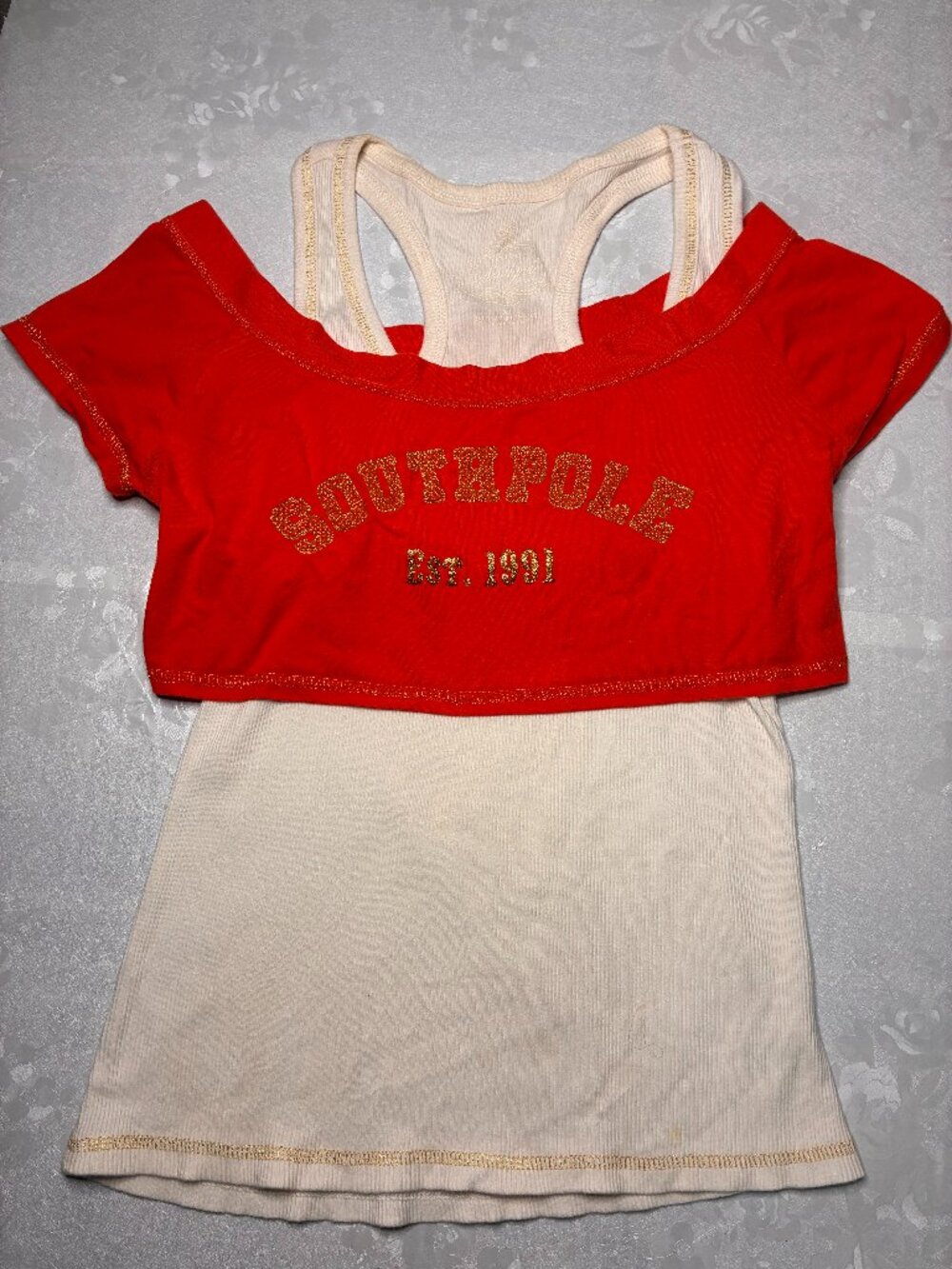 True Y2K Vintage Southpole Layered Shirt Top Crop Orange Y2K XL Grail